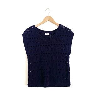 Madewell Wallace Sleeveless Crocheted Sweater Tank Top Navy Blue Size XS Cotton